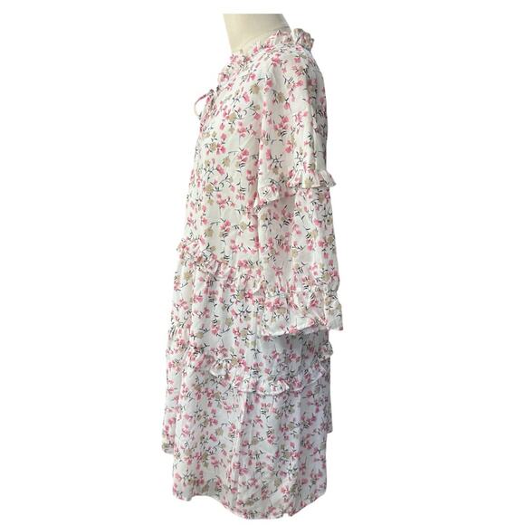 ASOS Influence Pink and Green floral tiered  Mini Sundress NEW Size 16 - Picture 2 of 9